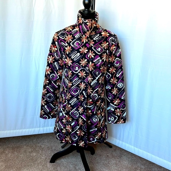 Luisa Perla Floral Embroidered Wool Blend Coat - Picture 1 of 11